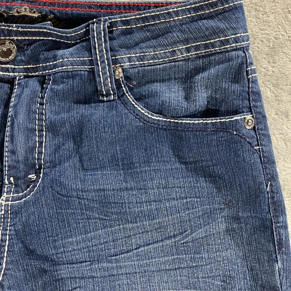 Royalty Jean Shorts‎ Women's Size 8 Dark Wash Cuffed Stretch Large Stitch - Picture 5 of 15